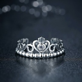 Presentski DIY Creative Silver Plated Crown Princess Diamond Ring for Mother's Day