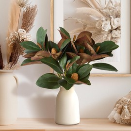 OBDXZHC 4 Pcs Magnolia Artificial Leaves Branches 32 Inch 3D Real Touch Magnolia Pick with Fruit Faux Magnolia Stems for Indoor Outdoor Vase Filling Home Wedding Floral Arrangement Decoration