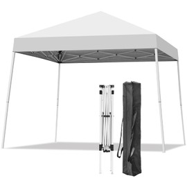 Oneofics Canopy Tent, 10X10 FT Pop Up Canopy Outdoor Instant Tent Slant Legs with Carrying Bag, Portable Gazebo Shelter for Patio Deck Garden and Beach - 8X8 FT Canopy Cover (White)