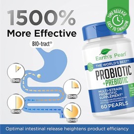 Earth's Pearl Probiotics for Women & Men & Kids - Pearl-Shaped Probiotic & Prebiotics with BIO-Tract®, 4 Billion CFU, Gut Health Support (60-Day Suppl
