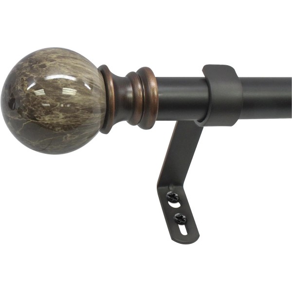 Decopolitan 29653-36BR MARBLE BALL SINGLE CURTAIN ROD SET, 36 to