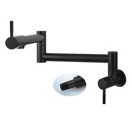 Cinwiny Pot Filler Faucet Wall Mount Matte Black Kitchen Restaurant Sink Stretchable Commercial Faucet with Folding Double Joint Swing Arm Single Hole Two Handles NPT Stainless Steel