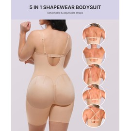 SHAPELLX Shapewear for Women Strapless Bodysuits Tummy Control Butt Lifting Faja Body Shaper