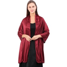 Ladiery Women's Silk Satin Stole Festive Shawl for Wedding Dresses Evening Dresses Summer Elegant Party Soft Scarf, Jujube Red