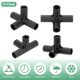 M METERXITY 12 Pcs 11mm Greenhouse Frame Building Connectors, 4 Way Right Angle Pipe Fitting for Grape Trellis/Sunscreen Shed/Gardening Plant Stakes, Greenhouse Accessories [Black]