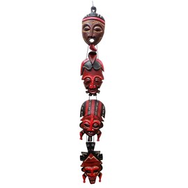 Stoneage Arts African Masks Wall Hanging Art Hand Carving Safari Décor Wall Head Sculpture Wild Animal and Tribal Features Faces Hanging Together for A Majestic Display (4in1 Tribe)