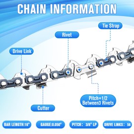 16 Inch Chainsaw Chains, Chainsaw Chain 16 inch, 3/8" LP Pitch, .050" Gauge, 56 Drive Links, 16 Chainsaws Chain Compatible with STIHL Echo Ryobi Ego Dewalt Oregon Chain Saw Chains(4Pack)