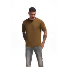 VEIISAR Men's Heavy Weight Crew Neck T-Shirt Mens Premium Cotton Tee Brown L