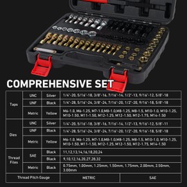 Jurtmy 61Pcs Thread Restorer Kit, Rethread Repair Tool, UNC, UNF & MetricThread Chaser Set with Thread Pitch Gauge, Repair or Reshape Damaged Threads on Bolts, Screws, or Nuts