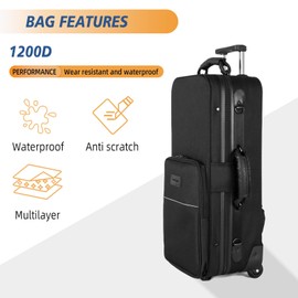 Omebaige Alto Saxophone Case With Wheels, Nylon Material 1200d Alto Sax Case Roller Bag, Alto Sax Backpack, Thicken Padded Shoulder Strap, Handle Strap Sax Accessories Carrying Bag