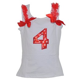 GoForDance Birthday Red/White Polka Dot Age Number Tank-Top w/Spotlight Sequin Trim (Age 4)