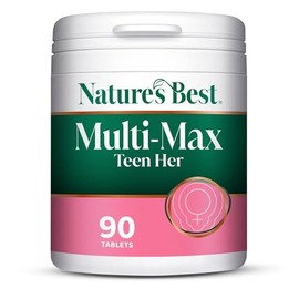 Nature's Best Multi-Max Multivitamin for Teen Her - Growth & Development Support for Girls 13-19 - with Iron, Vitamin B6 & Vitamin C - UK Made - 90 Tablets (3 Months' Supply)