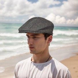 Premium Linen Flat Cap, Classic Vintage Newsboy Hat, Breathable Beret for Men Women, UV Protective Sun Hat (UK, Alpha, M, Grey)