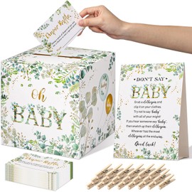 Funrous Diaper Raffle Tickets with Diaper Raffle Card Box Baby Shower Game Supplies Don't Say Baby Sign Mini Clothespins Baby Shower Game Decor for Baby Shower Gender Reveal Party Favors(Greenery)