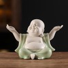 Houlu Small Green Laughing Buddha Statue for Home Decor, Ceramic