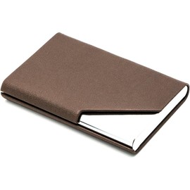 Ritte Business Card Case, PU Leather and Stainless Steel Business Card Holder with Magnetic Closure for Men and Women, On the Go and Business, brown, Classic
