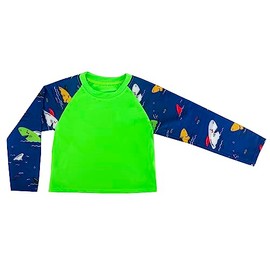 6016 Kinder T Shirt mit UV Schutz, Langarm Badeanzug, Surfen, Schwimmen, Strand, Neongrün, 6 Jahre