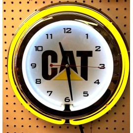 CAT 15" Caterpillar Cat Sign Yellow Double Neon Clock