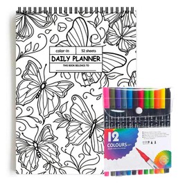 qwnersa ADHD Daily Planner, Cleaning Schedule and Checklist Organizer Productivity Daily Planner & Task Management Color-in Spiral Notebook & Daily Planner with 12 Highlighter Pens (B)
