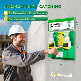 CGOLDENWALL Eye Wash Station Eyewash Stations OSHA Approved, Emergency Eye Wash Kit Portable Wall Mounted, Two 16.9oz Bottles, with Mirror&Emergency Sign, NO Solution