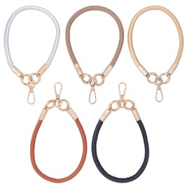 SUNNYCLUE Pack of 5 5 Colours PU Leather Bracelet Key Ring Brown Gold Black Grey Lanyard Bracelet Key Ring Charm Bangle Wrist Key Ring Holder for Car Key Wallet Telef