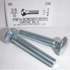AMERICANINTEGRATEDSUPPLY.COM 3/8-16x2-1/4 CARRIAGE BOLTS A307 STEEL ZINC PLATED (15)