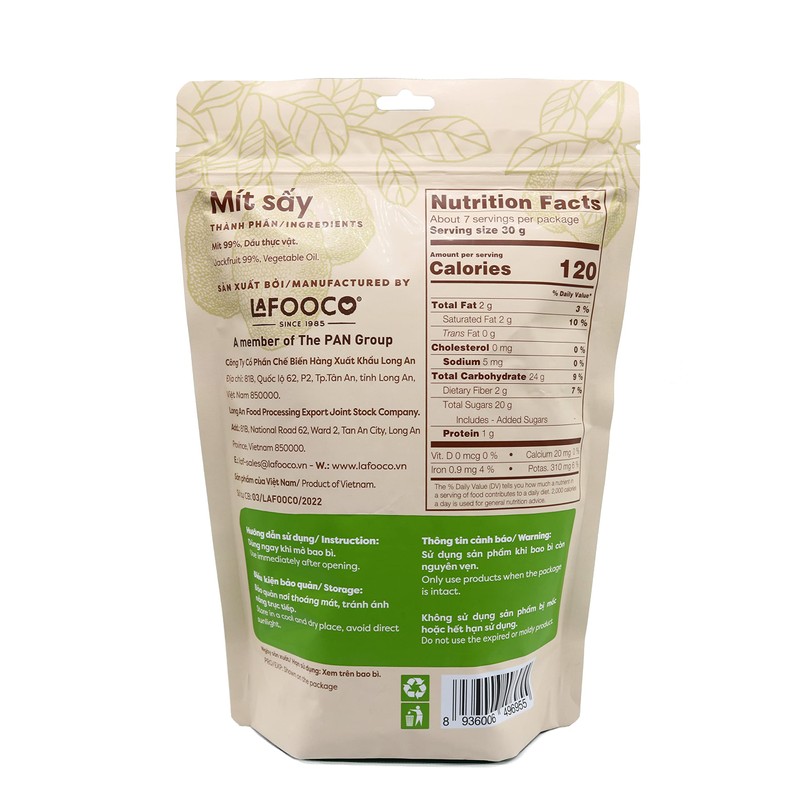 LAFOOCO Dried Jackfruit Chips, Vacuum Dried Fruit, Vegan, Healthy Snacks