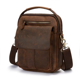 Mens Genuine Leather Sling Messenger Shoulder Cross body Satchel Bag Handle Tote Business Briefcase Portfolio (A Brown)