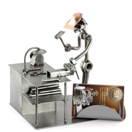 Steelman24 I Nuts and bolts sculpture Locksmith With Business Card Holder With Personal Engraving I Handmade metal ornaments I