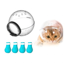Augegel Cat Muzzle and Boots, Adjustable Helmet for Grooming, Breathable Hood Face Mask for Shaving Head Bubble Cover, Anti Bite Cat Holder for Bathing