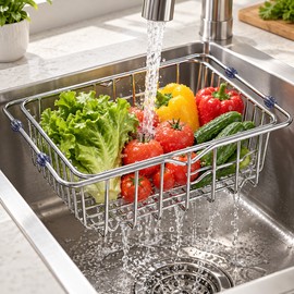 Expandable Stainless Steel Sink Drainer Basket for Washing Produce – Adjustable Dish Drying Rack for Everyday Kitchen Use