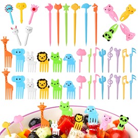 Vicloon Plastic Animal Fruit Fork, 68pcs Mini Cartoon Food Toothpick for Kids, Plastic Cartoon Food Toothpick Children Mini Food Fruit Fork, Animal Food Fruit Picks Forks for Lunch Box Accessories