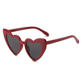 YooThink Love Heart Shaped Sunglasses for Women,Vintage Cat Eye Mod Style Retro Glasses (Wine Red)