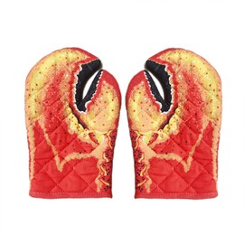 1 Pair Lobster Claw Oven Mitts Heat Resistant Oven Gloves Cute Crab Claw Kitchen Gloves Microwave Mittens High Temp Cotton Lined Baking Grilling Cooking Gloves for Pizza Toaster BBQ