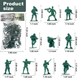 Wankko 2-Inch Plastic Army Men Action Figures, 10 Unique Sculpts, Pack of 100 (Green)