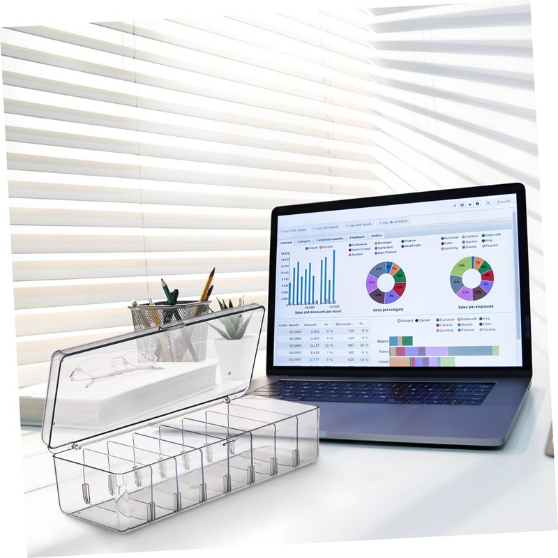 DOITOOL 2pcs Clear Cable Organizer Box Lid Multi-Compartment Cord Storage