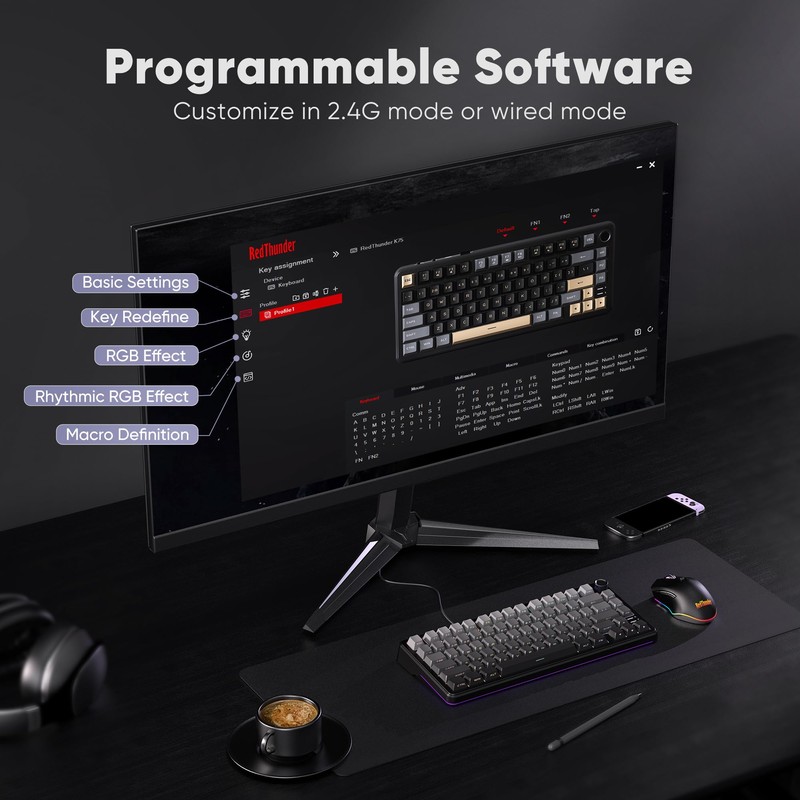 RedThunder K75 Wireless Mechanical Gaming Keyboard, 75% Hot Swappable Creamy