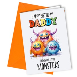 Birthday Card for Daddy, From your Little Monsters, Birthday card from 3 Children to Father #1650