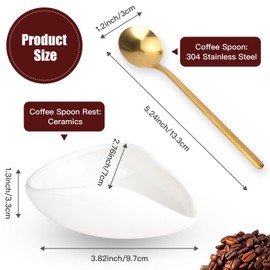 JIABEIUS 4 Pcs Coffee Spoon Rest and Spoon, Ceramic Coffee Bar Station Accessories, Small Teaspoon Holder for Kitchen Counter Decor (Black and White)