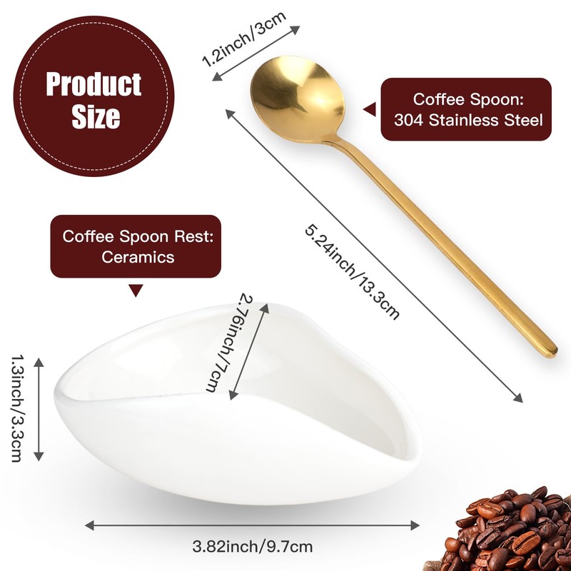 JIABEIUS 4 Pcs Coffee Spoon Rest and Spoon, Ceramic Coffee