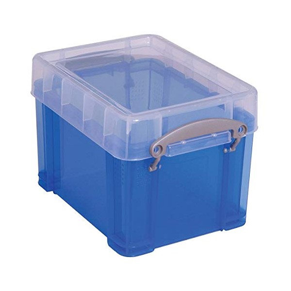 Really Useful Box® Plastic Storage Container With Built-In Handles And Snap Lid, 3 Liters, 6 1/2" x 7 1/4", 9 1/2" x 7 1/4" x 6 1/2", Blue