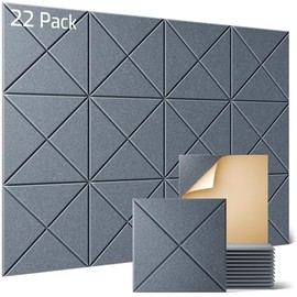Sonicism 22 Pack X-Lined Acoustic Panels with Self-Adhesive, 12"X 12"X 0.4" Sound Proof Foam Panels, Decorative Soundproof Wall Panels, Sound Absorbing Tile for Home & Offices, Gray
