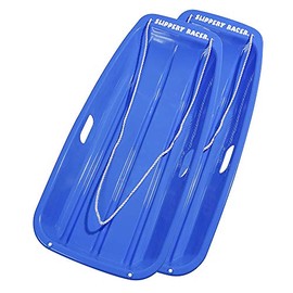 Slippery Racer Downhill Sprinter Flexible Kids Toddler Plastic Toboggan Snow Sled with Pull Rope for 1 Adult or Kid Rider, Blue (2 Pack)
