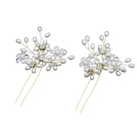 Bridal Wedding Flower Hair Pins, Flowers Pearls Bridal Hair Accessories Flower Crystal Rhinestone Hair Pins Clips Bridesmaid Hair Accessories U-Shaped Wedding Hair Clips for Women Girls Silver
