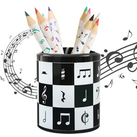 Boerni Music Piano Pen Holder,Black Musical Melody Pencil Holder Cup Pen Container Holder Piano Pen Pot Organizer Makeup Brush Holder for Kid Desk Office School Stationery Gift (Notes and Squares)