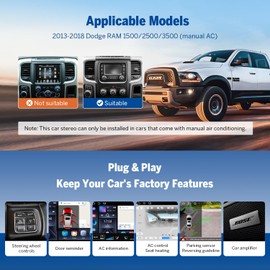 Eonon Android 13 Car Stereo Navigation for Dodge RAM 1500/2500/3500 2013-2018(Manual AC) 9" IPS HD Touchscreen,Wireless CarPlay&Android Auto,Built-in Mic,Support Steering Control,Plug & Play DGRMX6