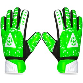 Jazzy Sports Goalkeeper Gloves for Youth, Kids Goalie Gloves with Double Wrist Protection, Non-Slip Latex Material, Adult Soccer Goalkeeper Gloves (Green, Size 4 Suitable for 6-9 Years)