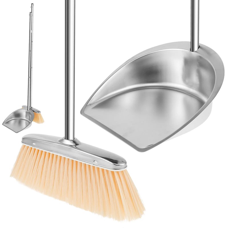 willstar Stainless Steel Broom and Dustpan Set, Long Handle Upright