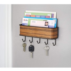mDesign Key Holder with Tray - Versatile Key Holder with Letter Tray for Post or Mobile Phones
