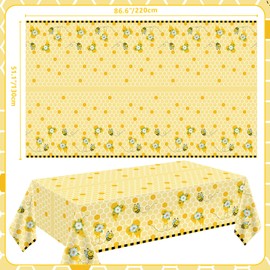 4 Pack Bee Tablecloth Happy Bee Day Table Cover Rectangle Honey Bees Table Cover 51 x 86 Inch for Bees Theme Baby Shower Birthday Party Decoration